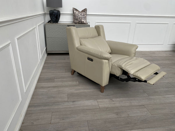 Cream/Ivory Leather Power Recliner Armchair