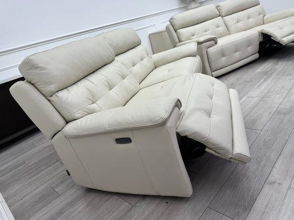 Brescia Power Recliner 3+3 Seater Sofa Off White Leather
