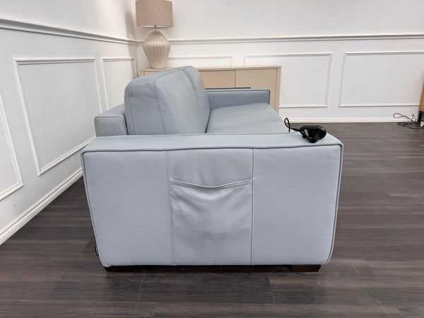 Stunning Italian Made Baby Blue Leather 3 Seater Electric Sofa Bed Including Mattress