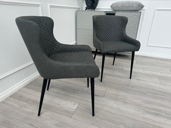 Hanoi Dark Charcoal Grey Faux Leather Pair of Dining Chairs