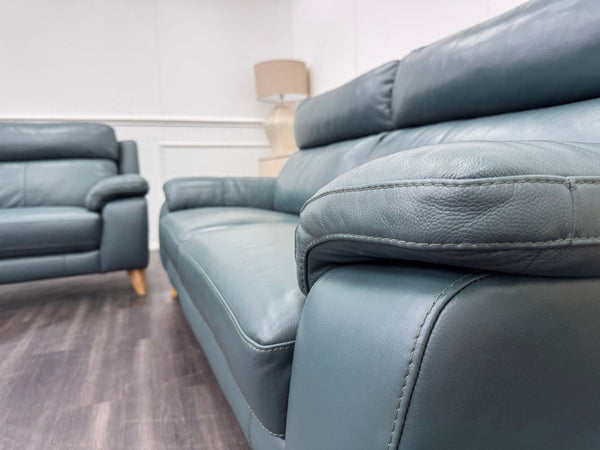 Missouri Lake Green Leather 3 & 3 Static Sofa Set