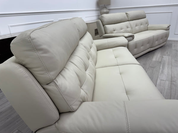 Brescia Power Recliner 3+3 Seater Sofa Off White Leather