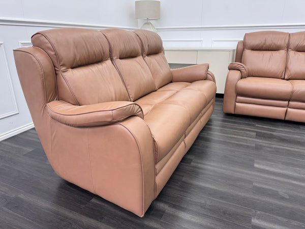 Parker Knoll Boston Light Brown Leather Static 3 & 3 Sofa Set