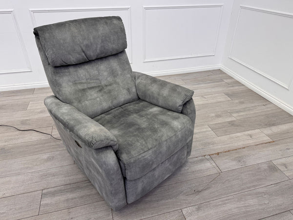 Furniture Village Rowen Grey Fabric Armchair Power Recliner+Swivel+Rocking