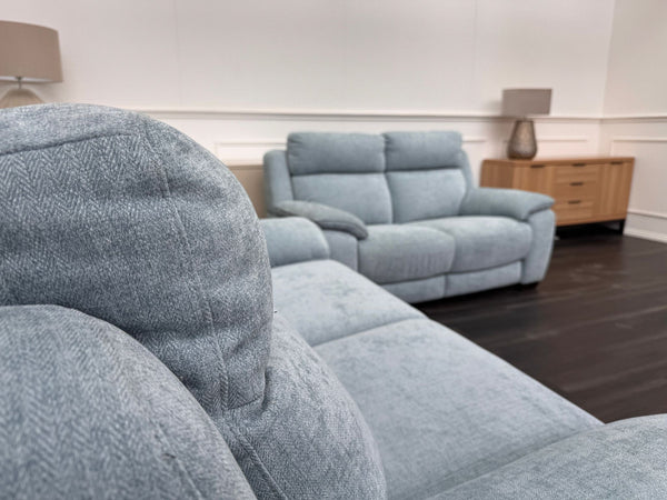 Starlight Light Blue Herringbone Fabric 3 & 2 Seater Power Recliner Sofa Set