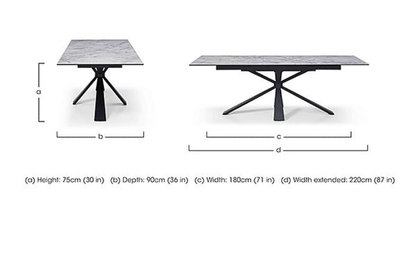 Crete Large Extending Ceramic Dining Table Marble Top Effect 180-220cm