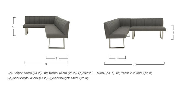 Grigio Corner Grey Fabric Left Hand Facing Dining Bench