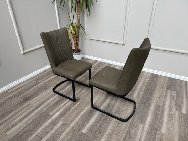 Loki Cantilever Faux Grey Leather Contemporary Scandinavian Style Dining Chair