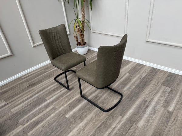 Loki Cantilever Faux Grey Leather Contemporary Scandinavian Style Dining Chair