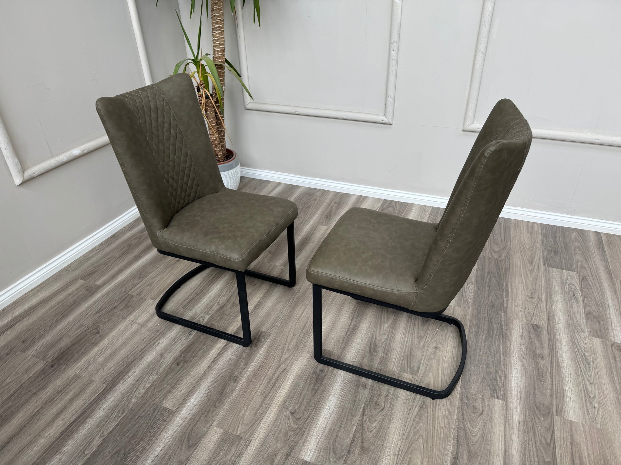 Loki Cantilever Faux Grey Leather Contemporary Scandinavian Style Dining Chair