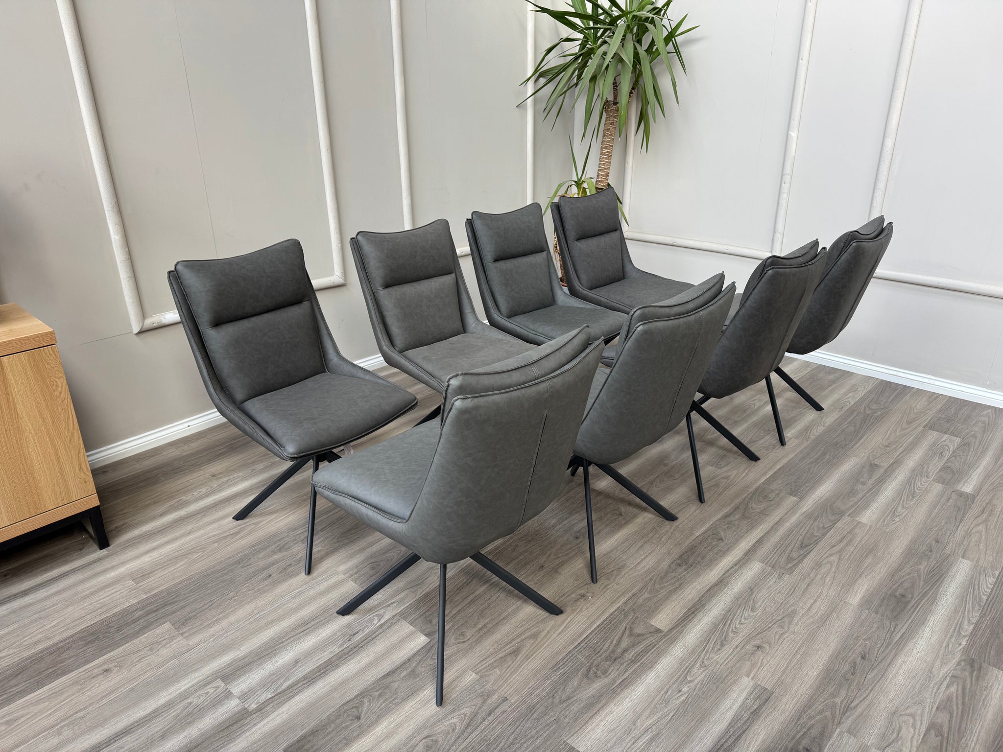 Catalina Grey Faux Leather Swivel Dining Chairs