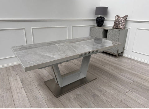 Grigio Large Extending Ceramic Dining Table Marble Top Effect 178-216cm