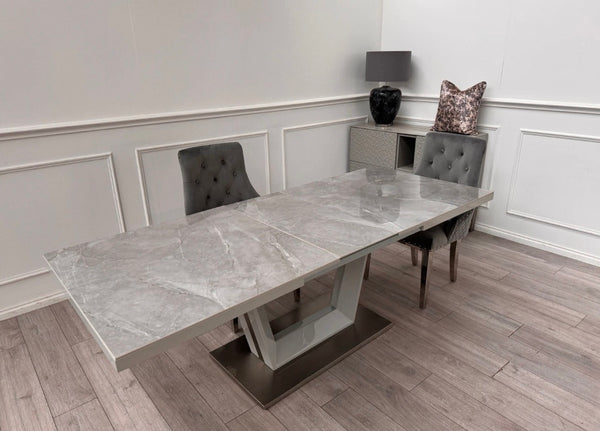 Grigio Large Extending Ceramic Dining Table Marble Top Effect 178-216cm