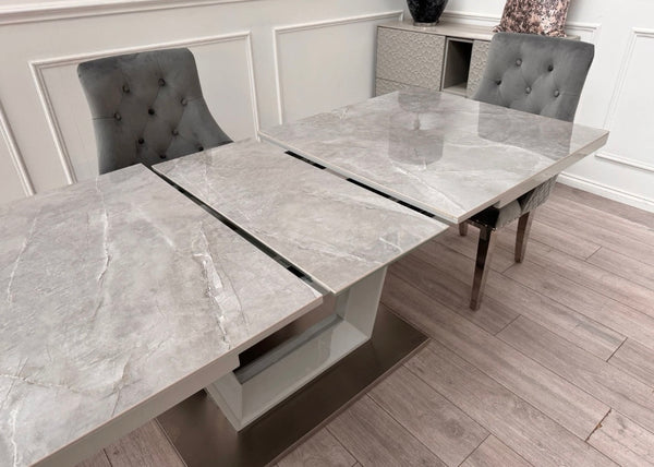 Grigio Large Extending Ceramic Dining Table Marble Top Effect 178-216cm