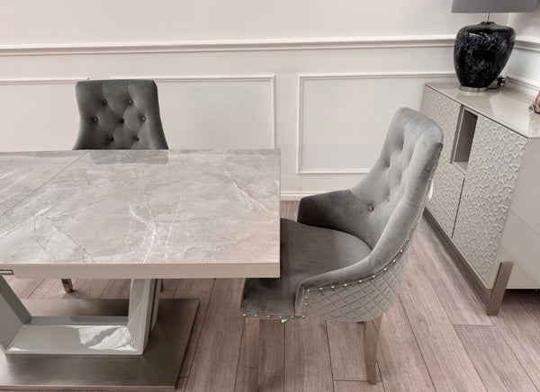 Grigio Large Extending Ceramic Dining Table Marble Top Effect 178-216cm