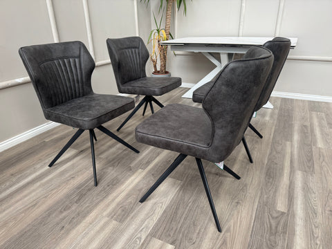 Aydin Charcoal Faux Leather Contemporary Stylish Aesthetic Swivel Fluted Dining Chair