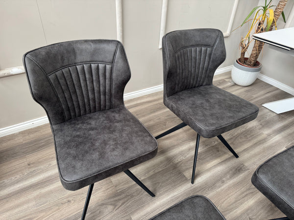 Aydin Charcoal Faux Leather Contemporary Stylish Aesthetic Swivel Fluted Dining Chair