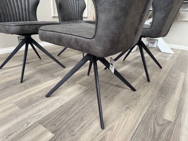 Aydin Charcoal Faux Leather Contemporary Stylish Aesthetic Swivel Fluted Dining Chair