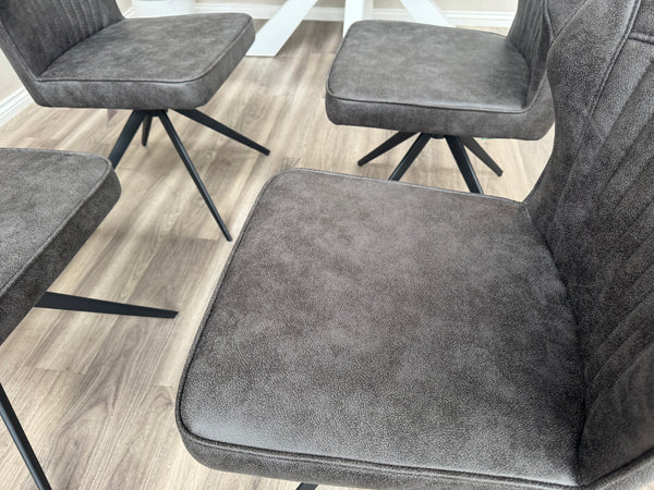 Aydin Charcoal Faux Leather Contemporary Stylish Aesthetic Swivel Fluted Dining Chair