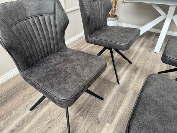 Aydin Charcoal Faux Leather Contemporary Stylish Aesthetic Swivel Fluted Dining Chair