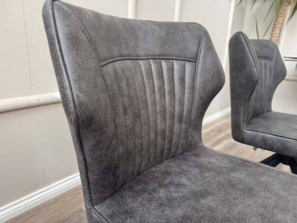 Aydin Charcoal Faux Leather Contemporary Stylish Aesthetic Swivel Fluted Dining Chair