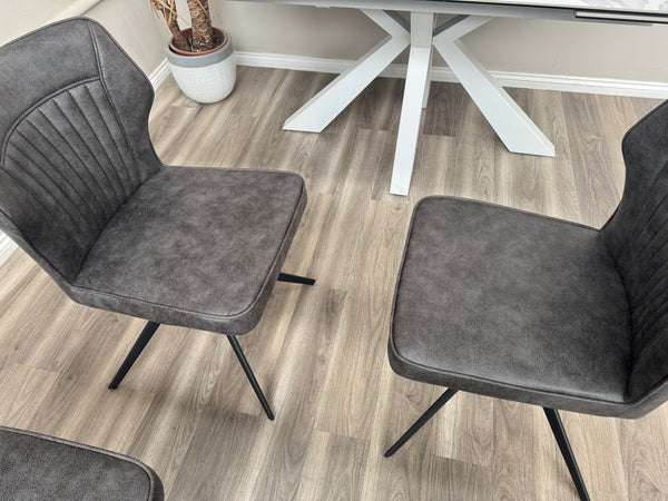 Aydin Charcoal Faux Leather Contemporary Stylish Aesthetic Swivel Fluted Dining Chair