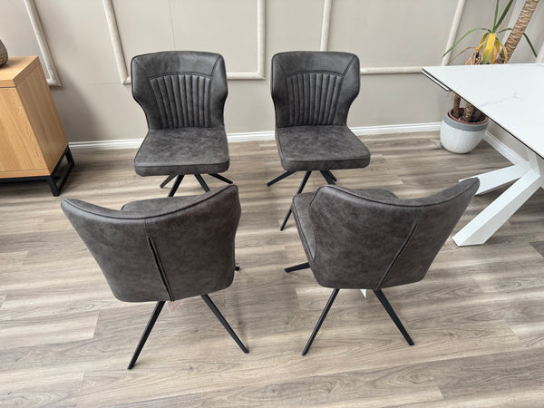 Aydin Charcoal Faux Leather Contemporary Stylish Aesthetic Swivel Fluted Dining Chair