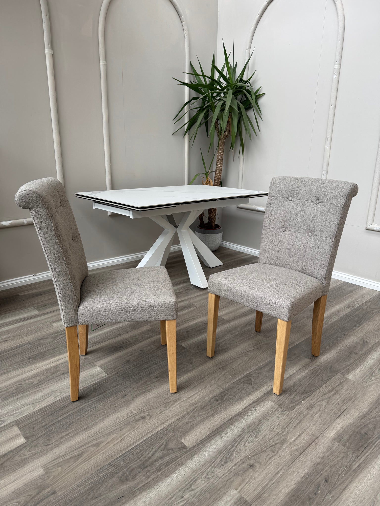 Augusta Pebble Fabric Buttoned Back Wooden Dining Chairs