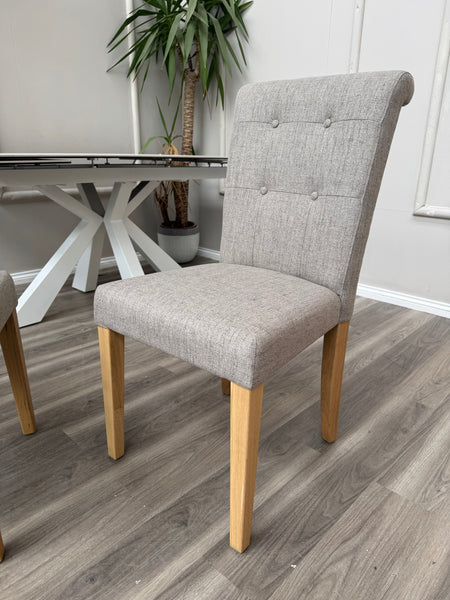 Augusta Pebble Fabric Buttoned Back Wooden Dining Chairs