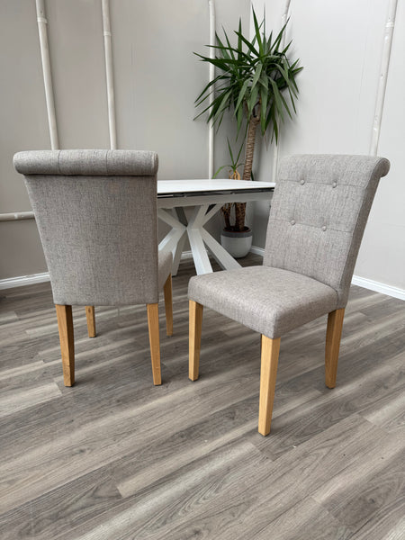 Augusta Pebble Fabric Buttoned Back Wooden Dining Chairs