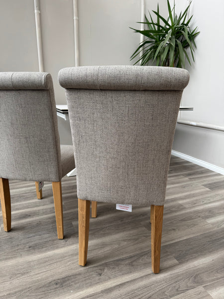 Augusta Pebble Fabric Buttoned Back Wooden Dining Chairs