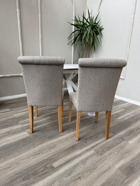 Augusta Pebble Fabric Buttoned Back Wooden Dining Chairs