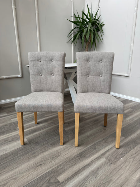 Augusta Pebble Fabric Buttoned Back Wooden Dining Chairs