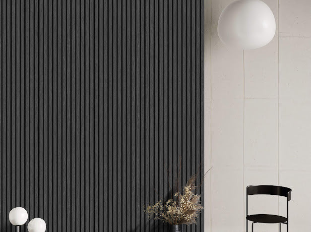 NEW Acoustic Slat Wood 3 Sided Wall Panel - BLACK / 2.4m x 0.6m (1.44m2)