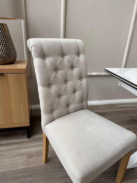 Hamilton White Fabric Buttoned Back Wooden Dining Chairs
