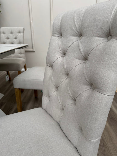 Hamilton White Fabric Buttoned Back Wooden Dining Chairs