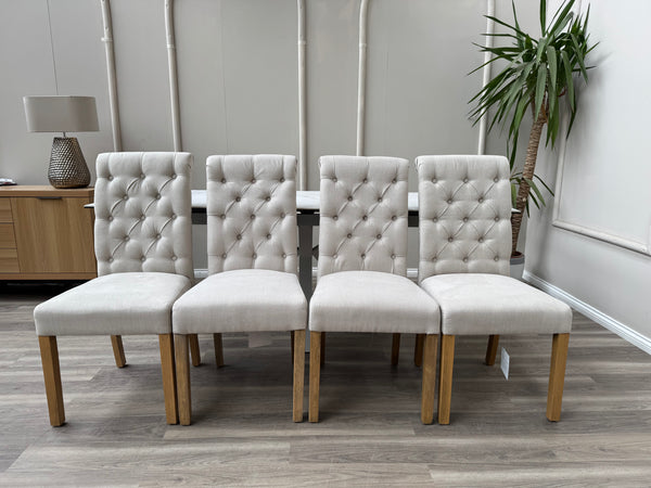 Hamilton White Fabric Buttoned Back Wooden Dining Chairs