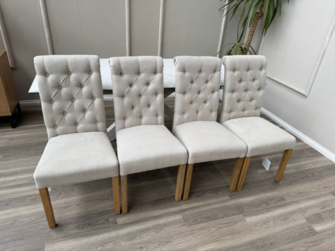 Hamilton White Fabric Buttoned Back Wooden Dining Chairs