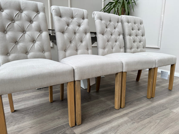 Hamilton White Fabric Buttoned Back Wooden Dining Chairs