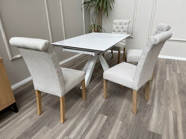 Hamilton White Fabric Buttoned Back Wooden Dining Chairs