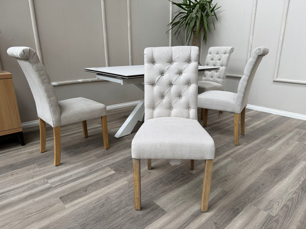 Hamilton White Fabric Buttoned Back Wooden Dining Chairs