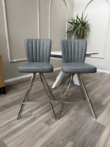 Vegas Grey Faux Leather Swivel Bar Stool Kitchen Chrome High Chairs