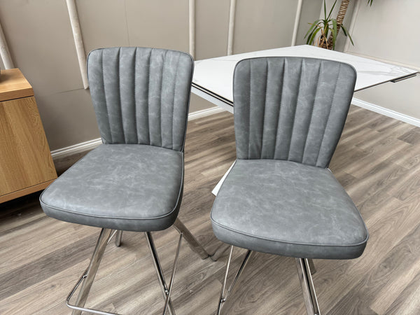 Vegas Grey Faux Leather Swivel Bar Stool Kitchen Chrome High Chairs