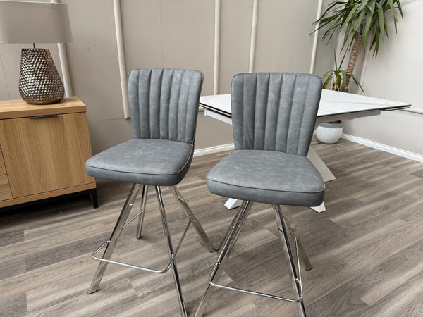 Vegas Grey Faux Leather Swivel Bar Stool Kitchen Chrome High Chairs