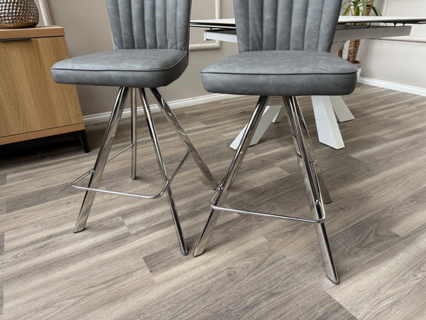 Vegas Grey Faux Leather Swivel Bar Stool Kitchen Chrome High Chairs