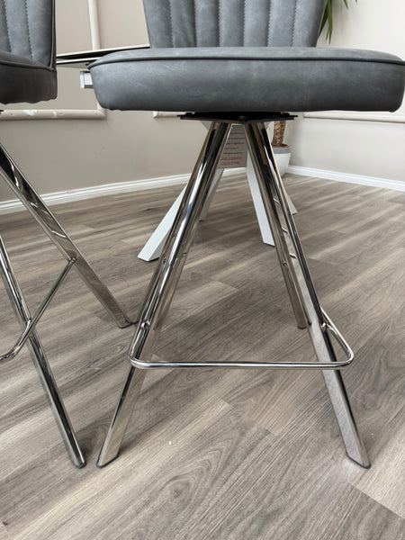 Vegas Grey Faux Leather Swivel Bar Stool Kitchen Chrome High Chairs