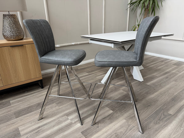 Vegas Grey Faux Leather Swivel Bar Stool Kitchen Chrome High Chairs