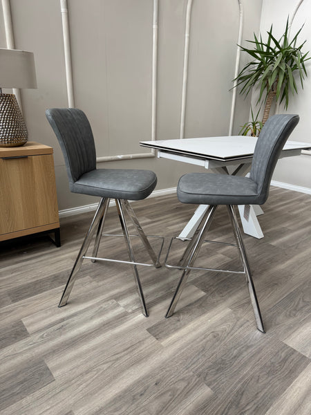 Vegas Grey Faux Leather Swivel Bar Stool Kitchen Chrome High Chairs