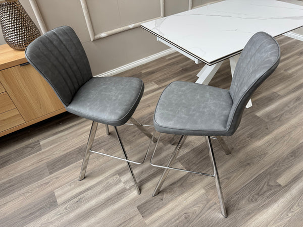 Vegas Grey Faux Leather Swivel Bar Stool Kitchen Chrome High Chairs