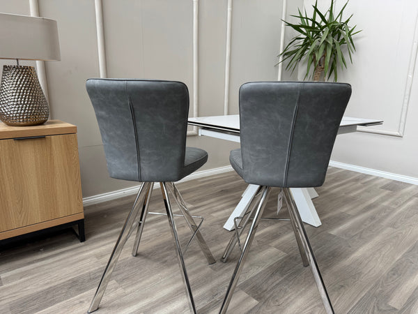 Vegas Grey Faux Leather Swivel Bar Stool Kitchen Chrome High Chairs
